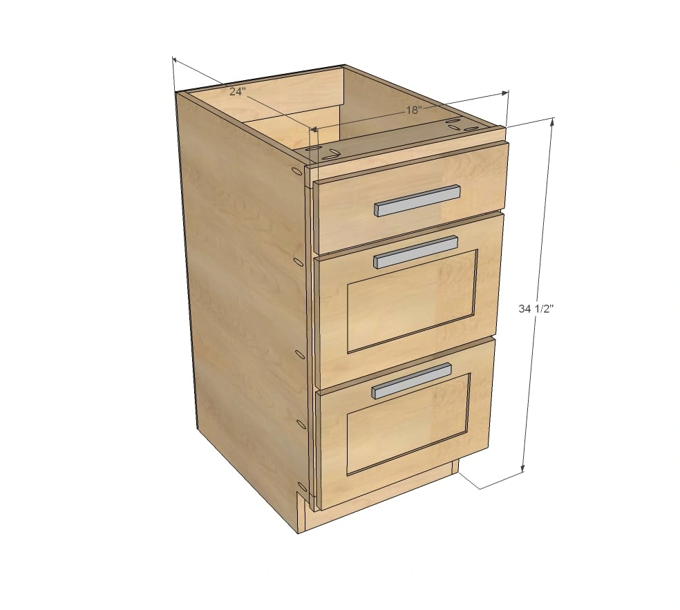 18" Kitchen Cabinet Drawer Base dimension diagram 1