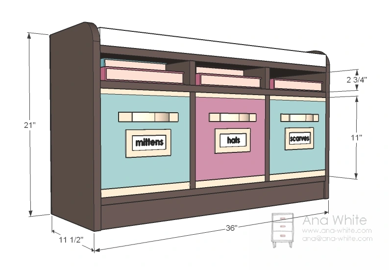 1x12 Cubby Bench dimension diagram 1
