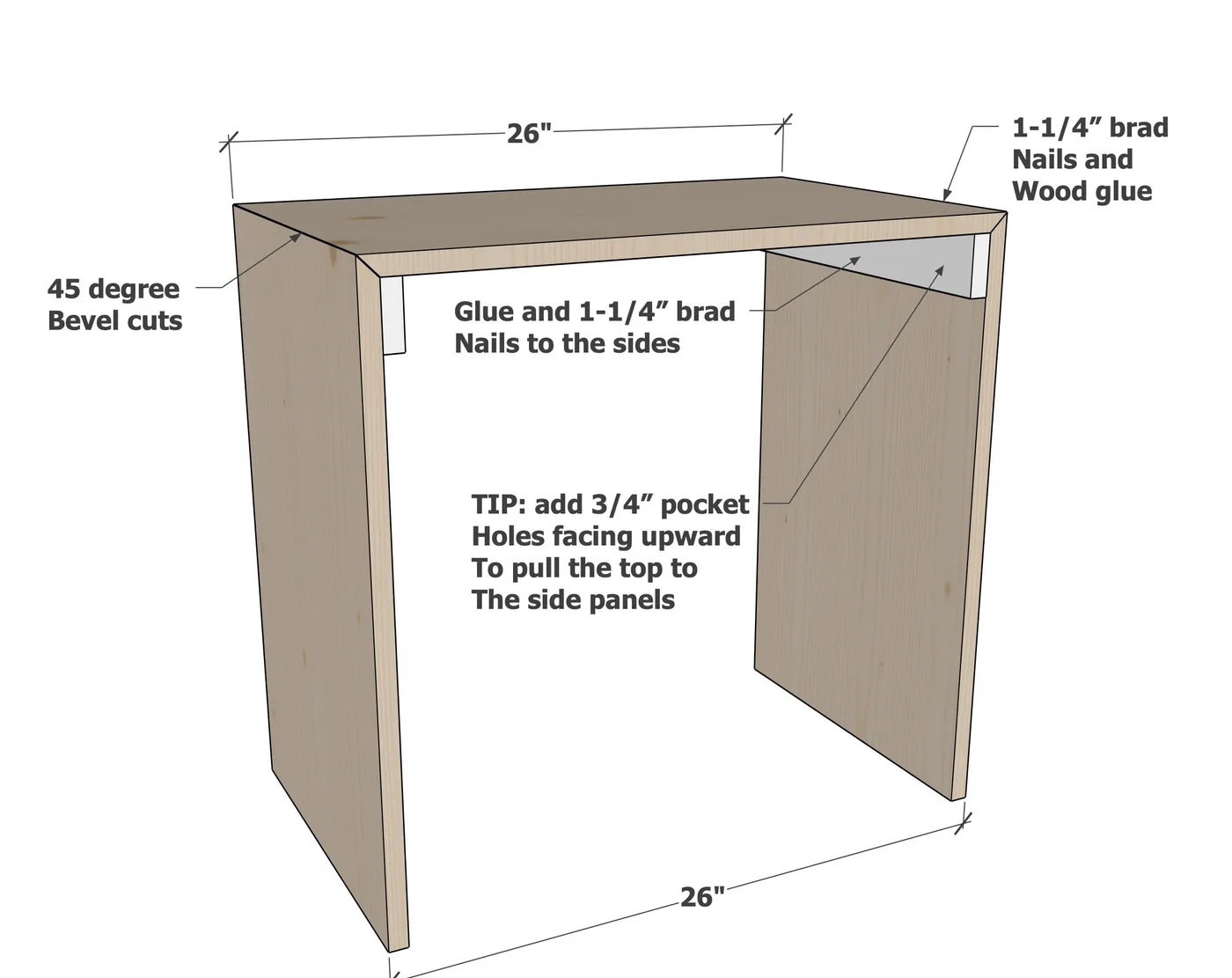 26" Waterfall Framed End Table, step 1