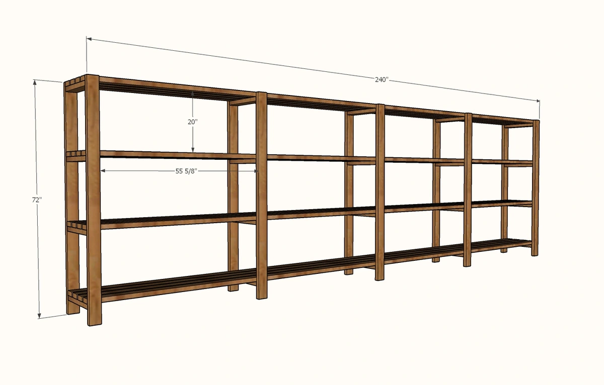 2x4 Easy Build Garage Shelves [Freestanding] dimension diagram 1