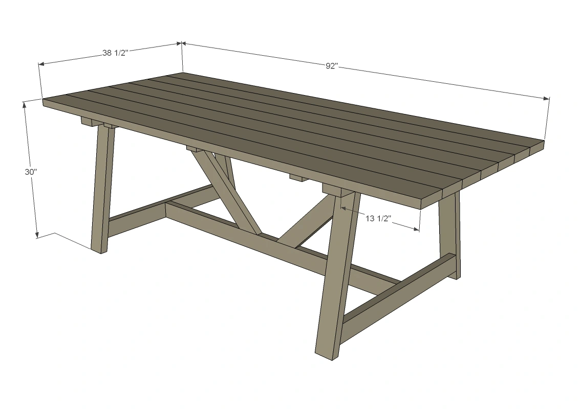 2x4 Truss Style Farm Table dimension diagram 1