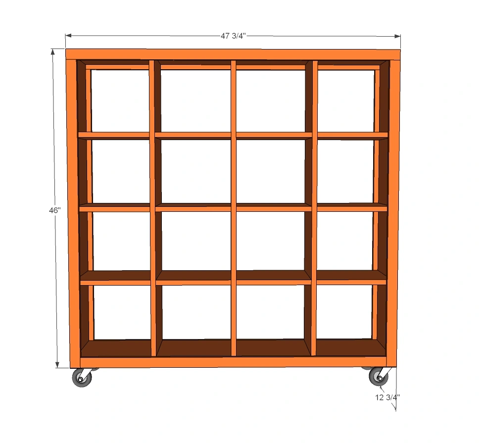 4x4 Rolling Cube Shelf dimension diagram 1