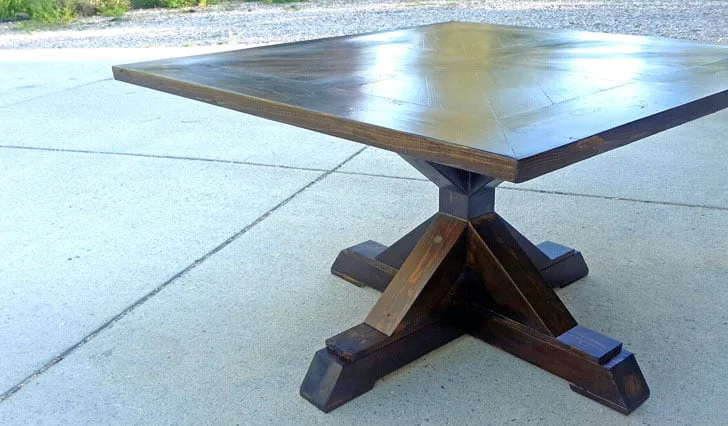 4x4 X Base Pedestal Dining Table with Planked Wood Top