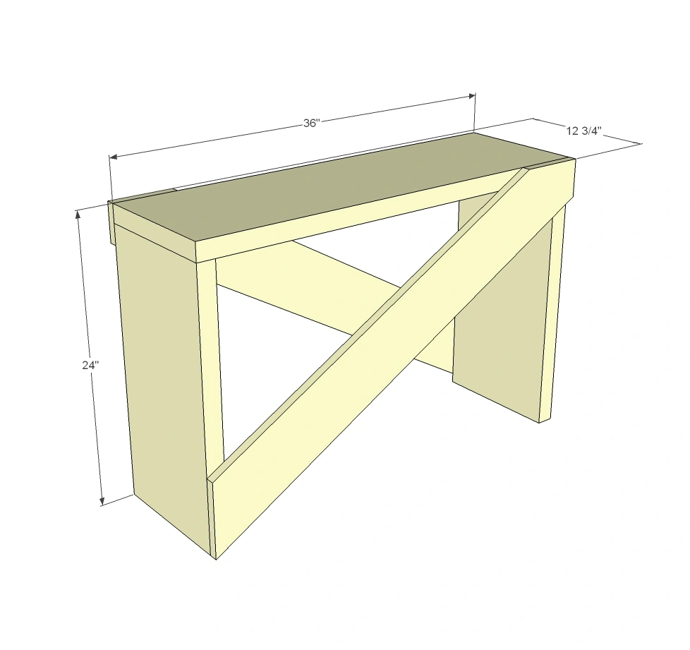 5 Board Cross Brace Console or Side Table dimension diagram 1