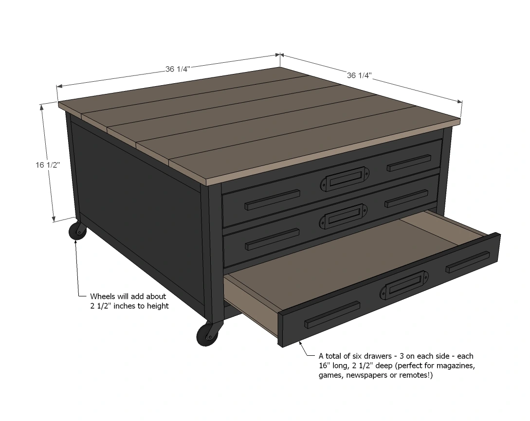 6 Drawer Library Coffee Table dimension diagram 1