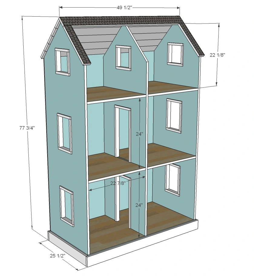 American Girl Dollhouse dimension diagram 1