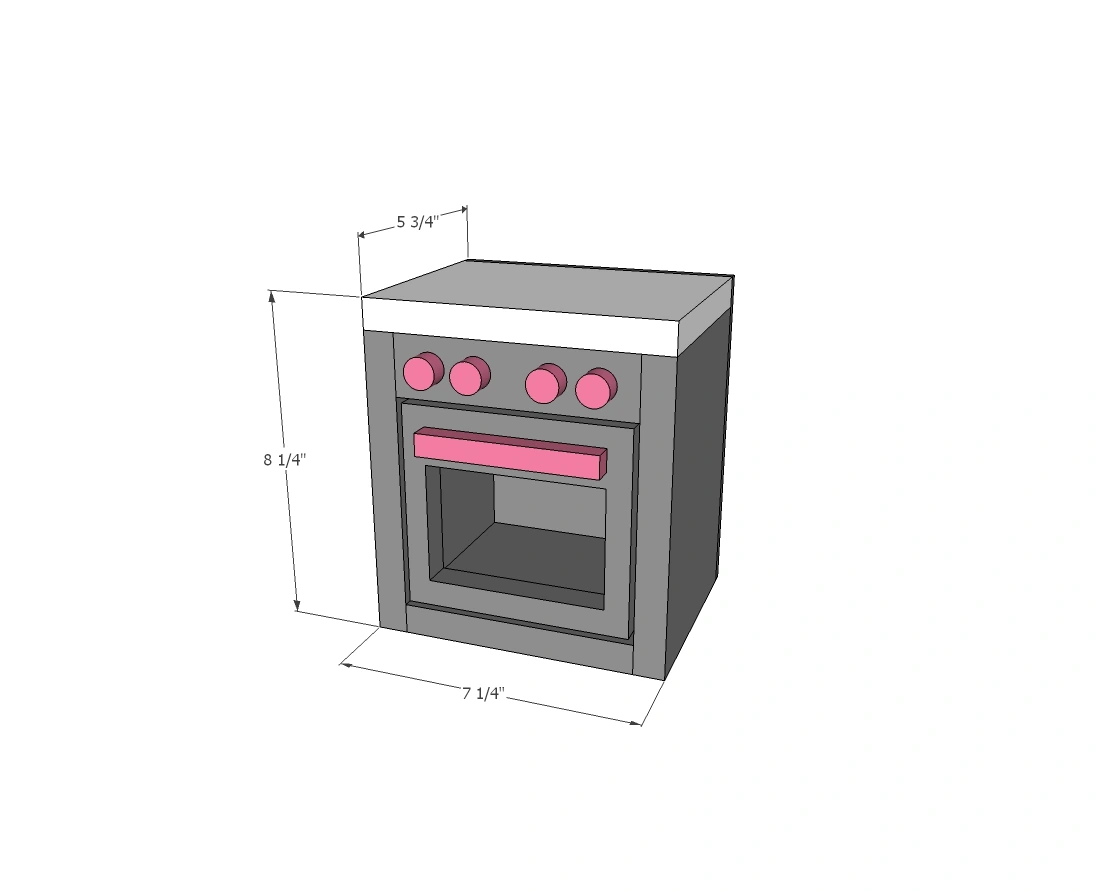 American Girl or 18" Doll Kitchen Stove Range or Oven Gray with Brass Hardware dimension diagram 1