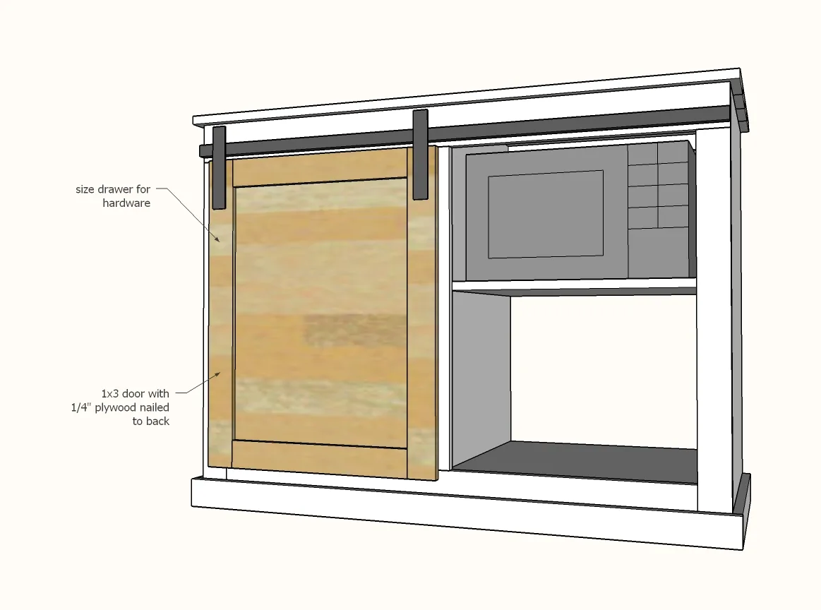 Barn Door Cabinet with Mini Fridge and Microwave, step 6