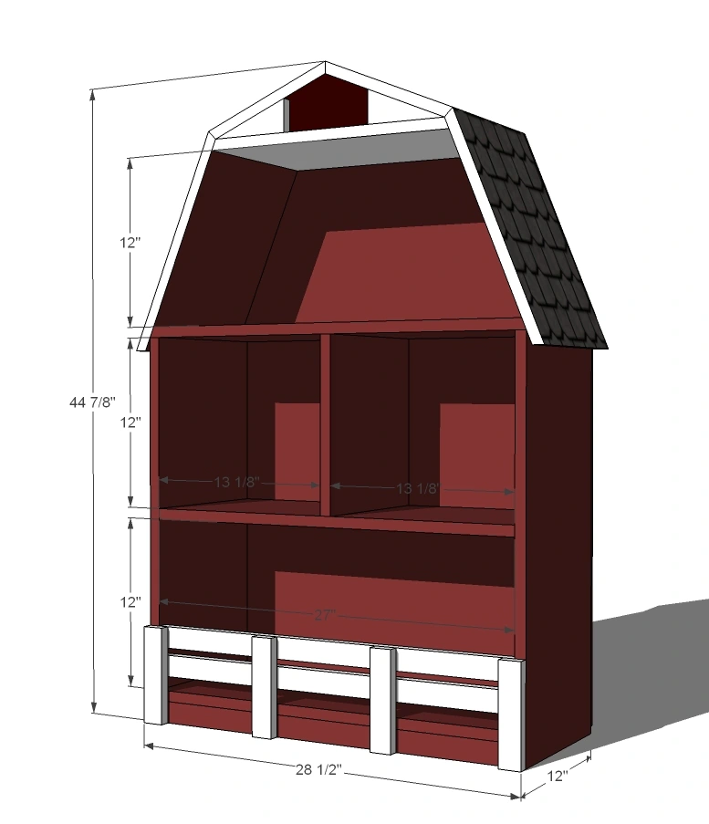 Barn Shaped Bookshelf dimension diagram 1