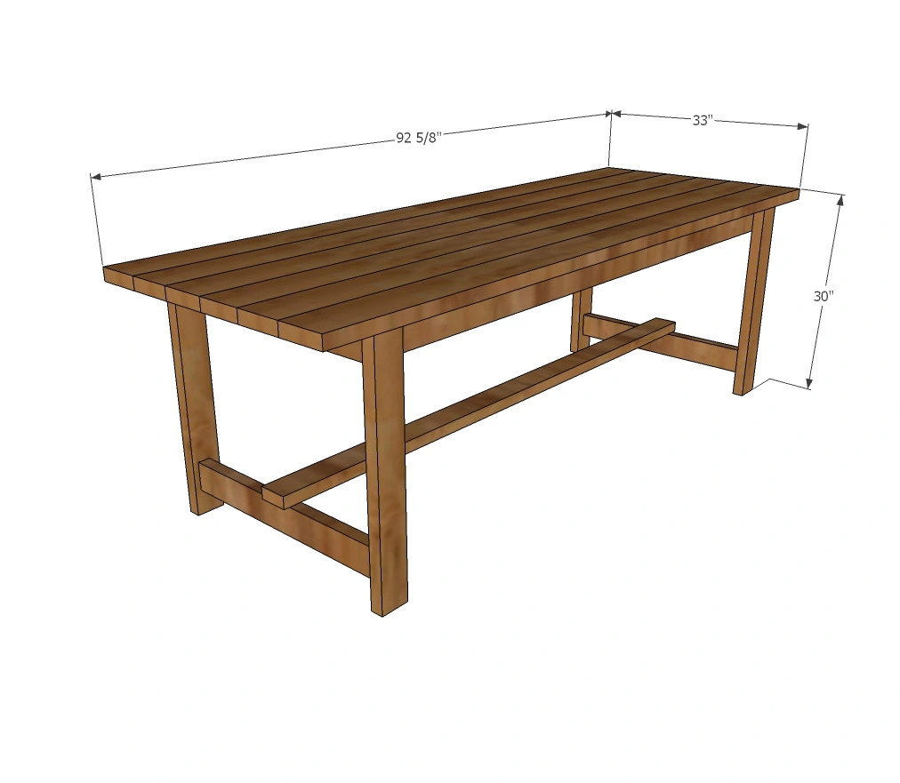 Beginner Farm Table (2 Tools + $50 Lumber) dimension diagram 1