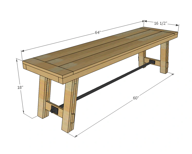 Benchright Industrial Farmhouse Bench dimension diagram 1
