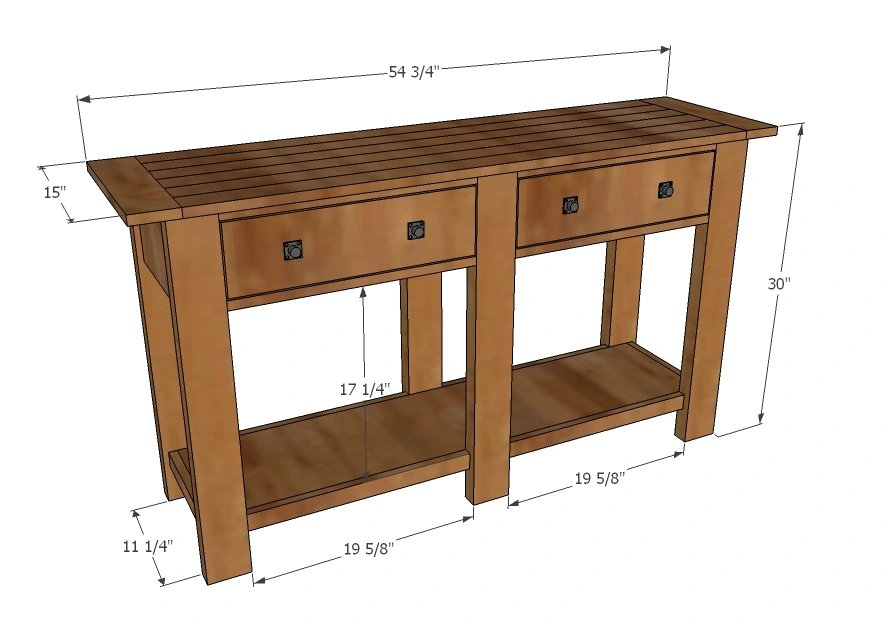 Benchwright Console Table dimension diagram 1