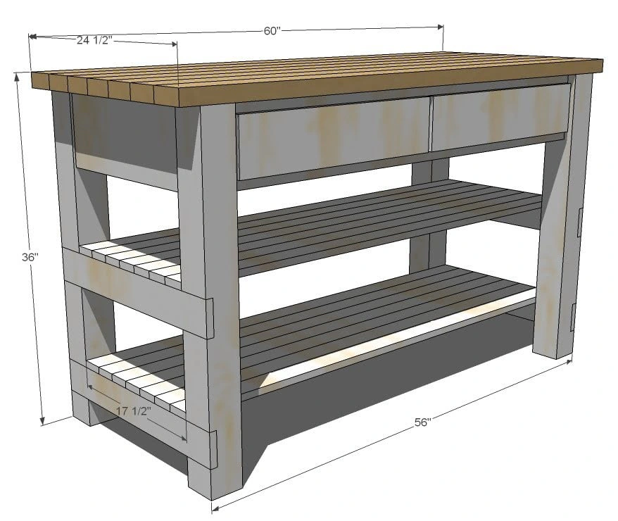 Build Michaela's Kitchen Island dimension diagram 1
