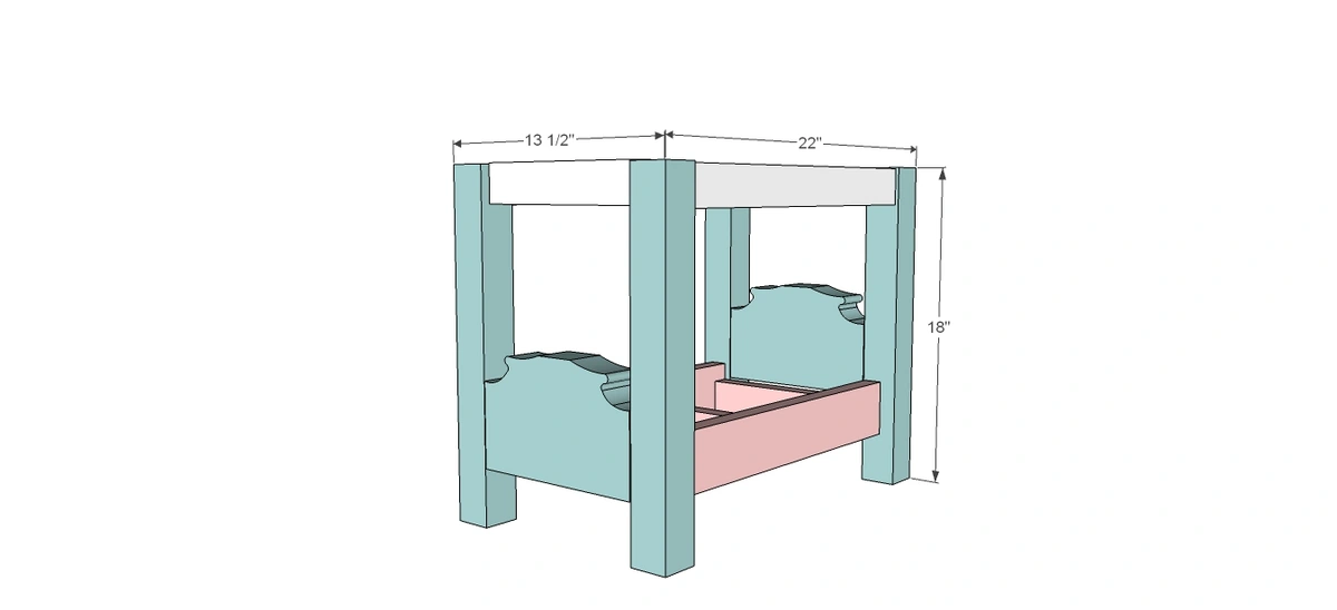 Canopy Doll Bed for American Girls 18" Dolls dimension diagram 1