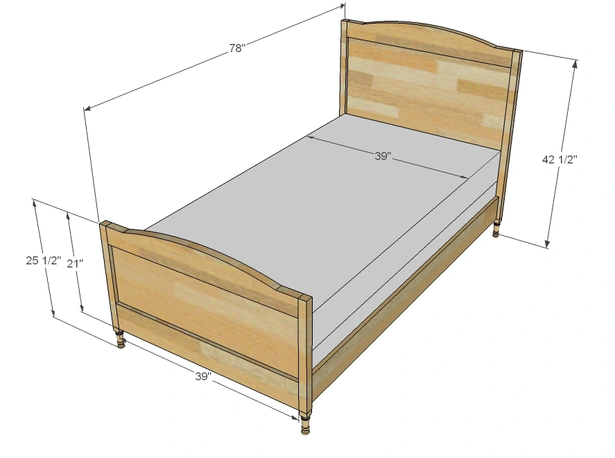 Chelsea Twin Bed or Bottom Bunk dimension diagram 1
