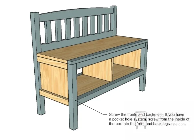 Cottage Bench with Storage Cubbies, step 6
