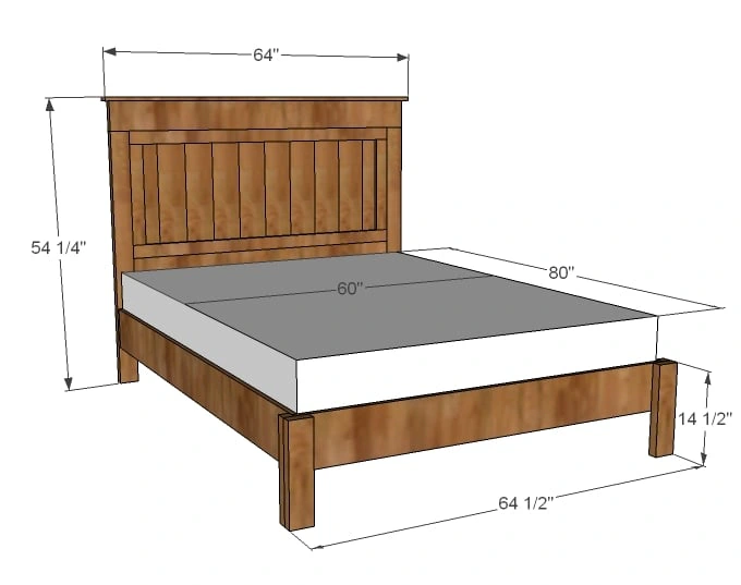 Decorative Panel Bed with Platform Bed Frame dimension diagram 1