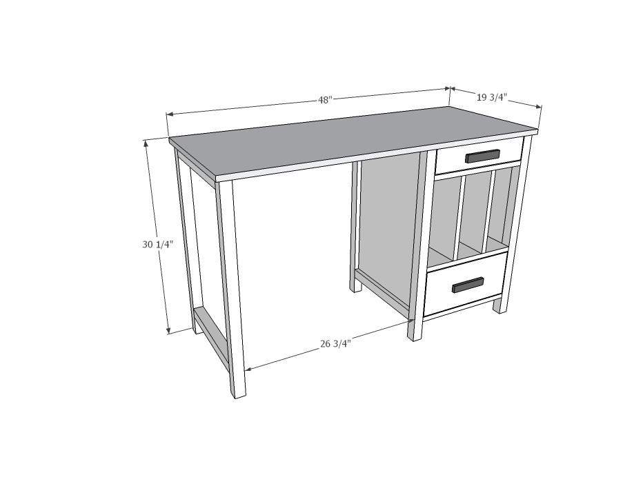 Desk with Drawers and File Cubby Slots dimension diagram 1