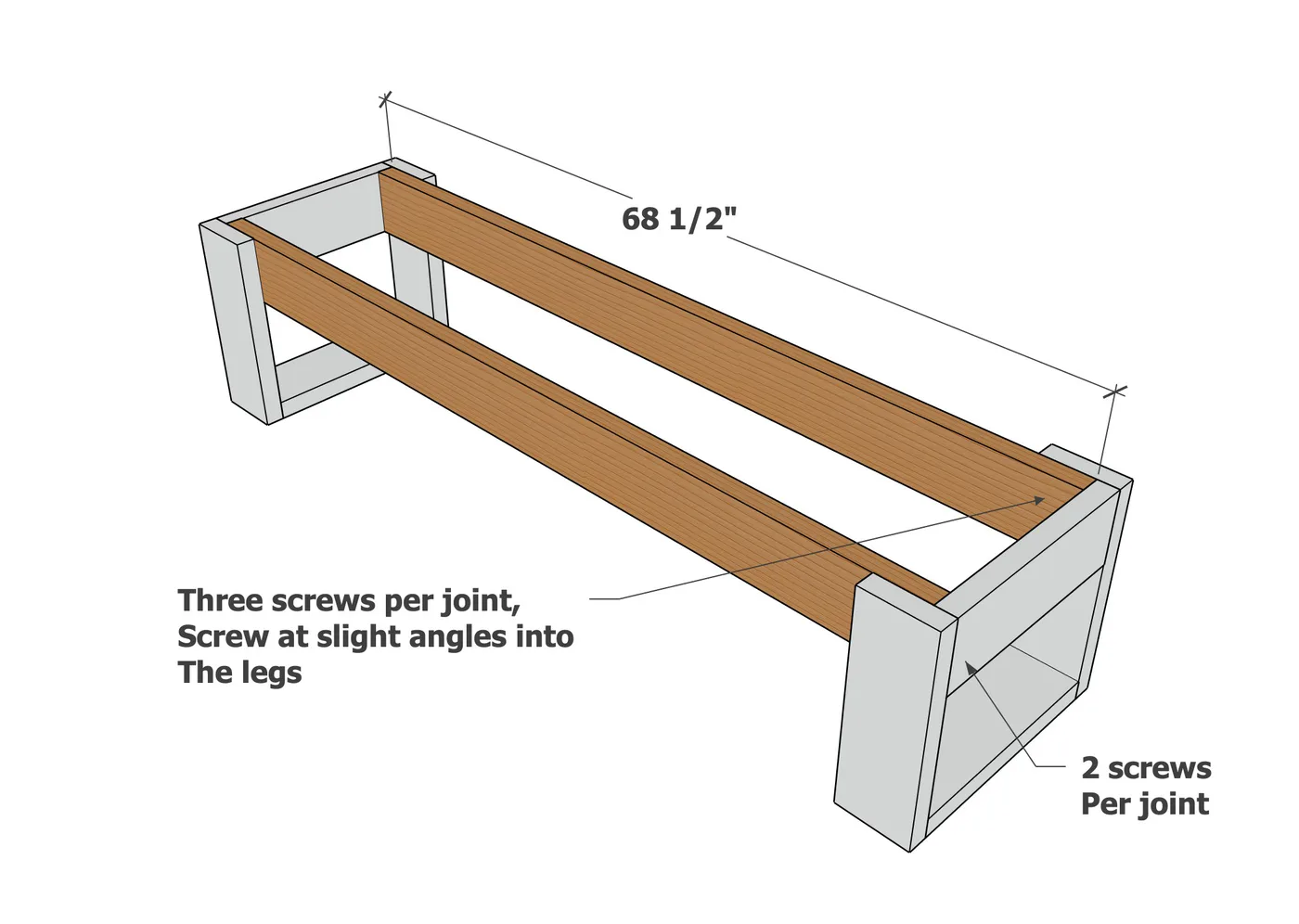 2x6 Slat Top Bench, step 3