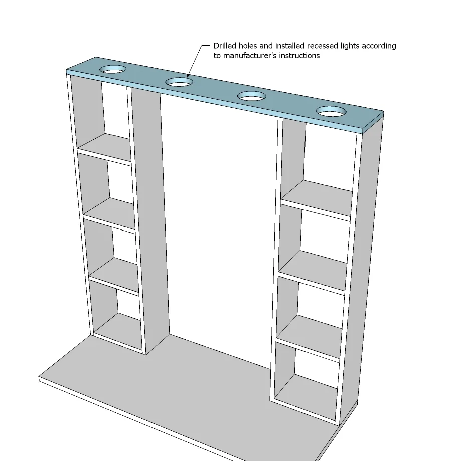 Bath Vanity Hutch with Recessed Lights, step 3