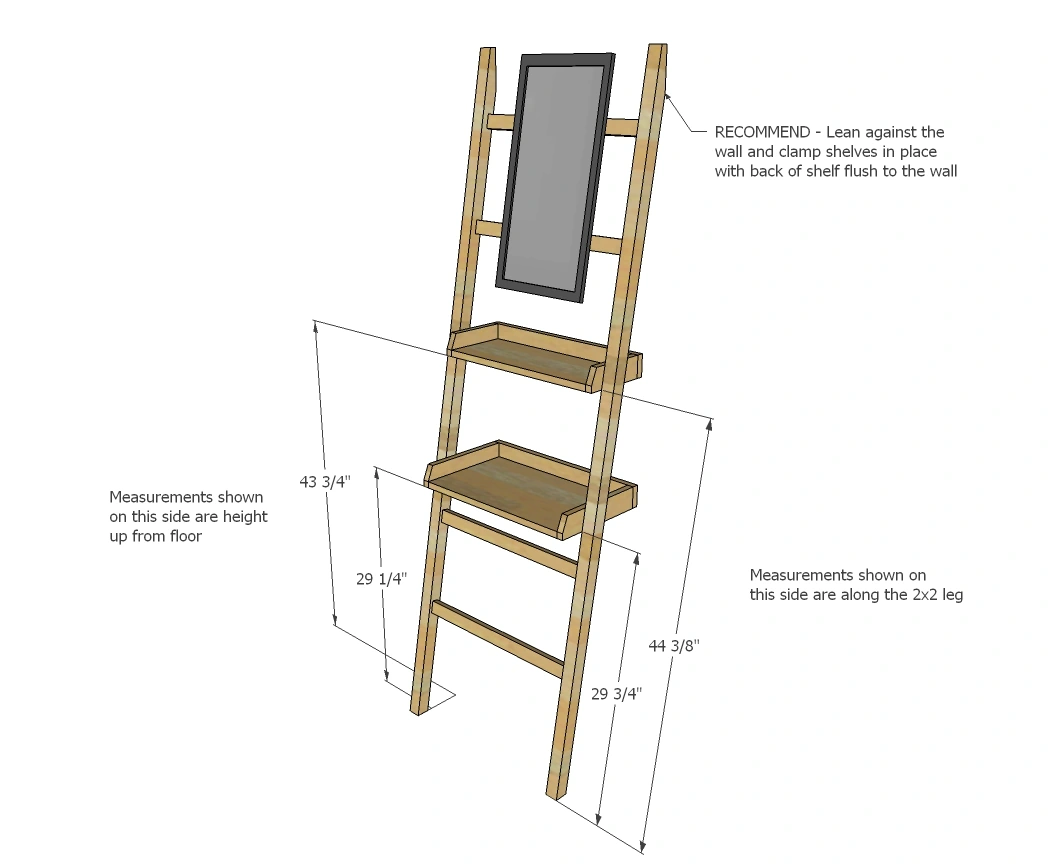 Leaning Shelf with Mirror dimension diagram 1