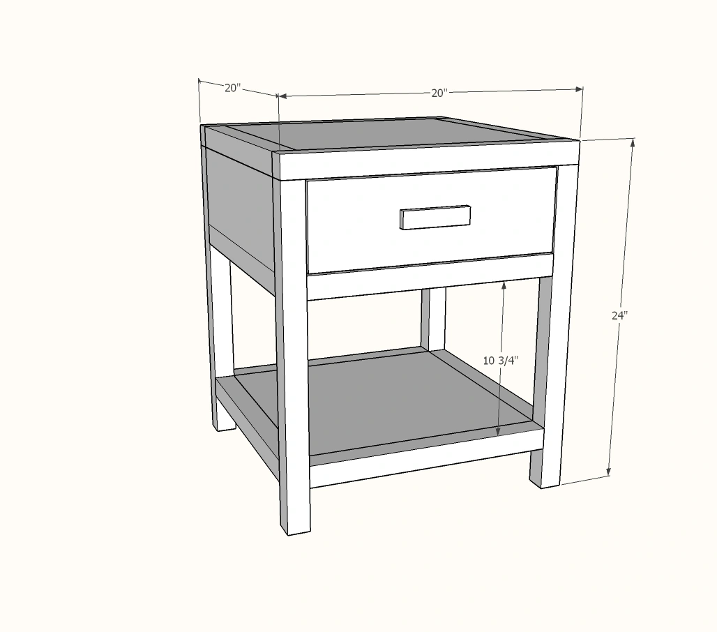 Modern Farmhouse Nightstand dimension diagram 1