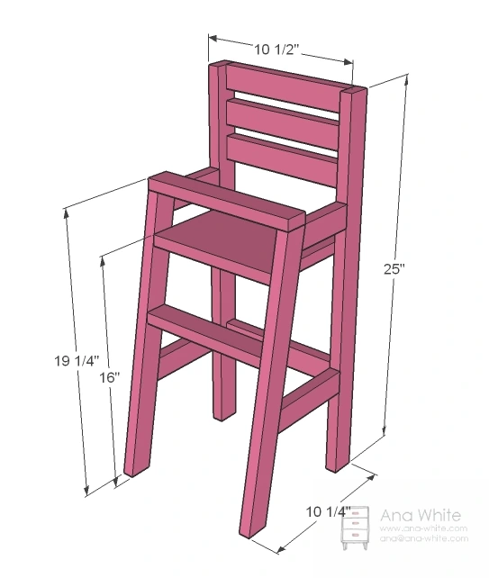 Doll High Chair dimension diagram 1