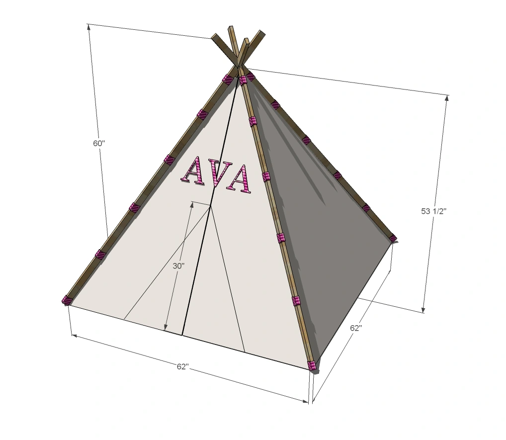 Easiest Play TeePee Tutorial dimension diagram 1