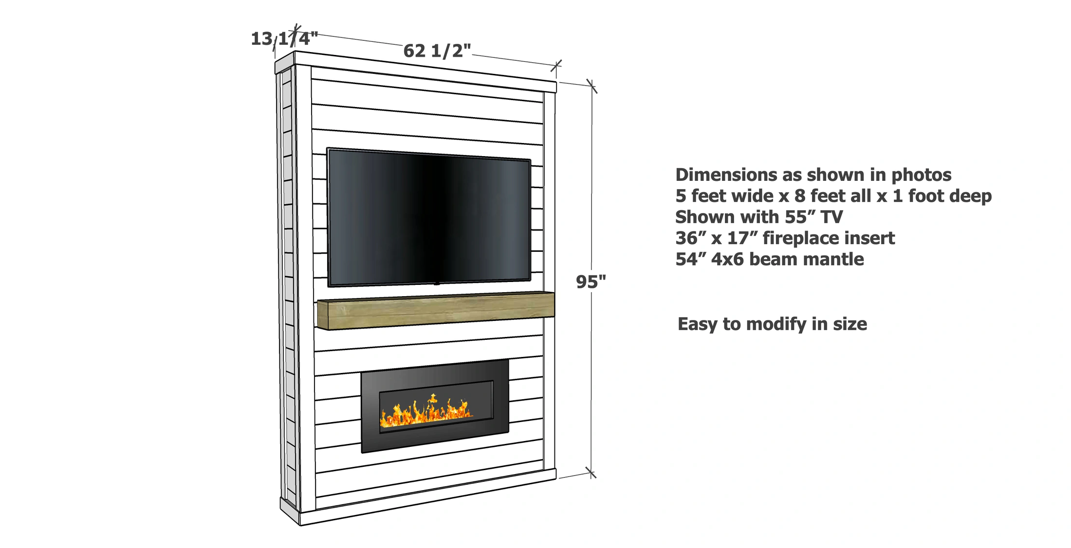 Easiest Shiplap Fireplace Tutorial and Video dimension diagram 1