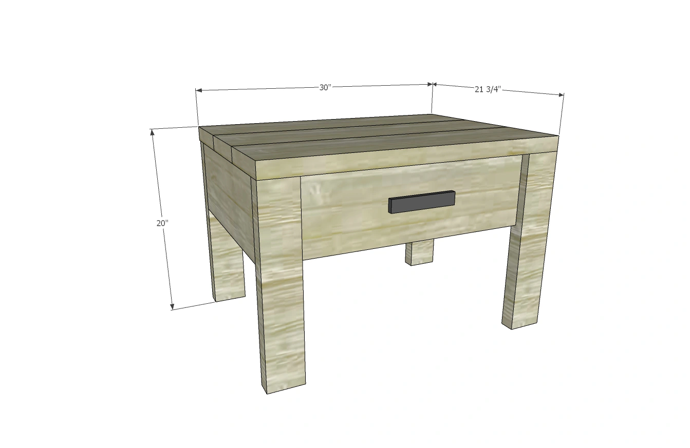 Easy Build End Table or Nightstand with Drawer dimension diagram 1