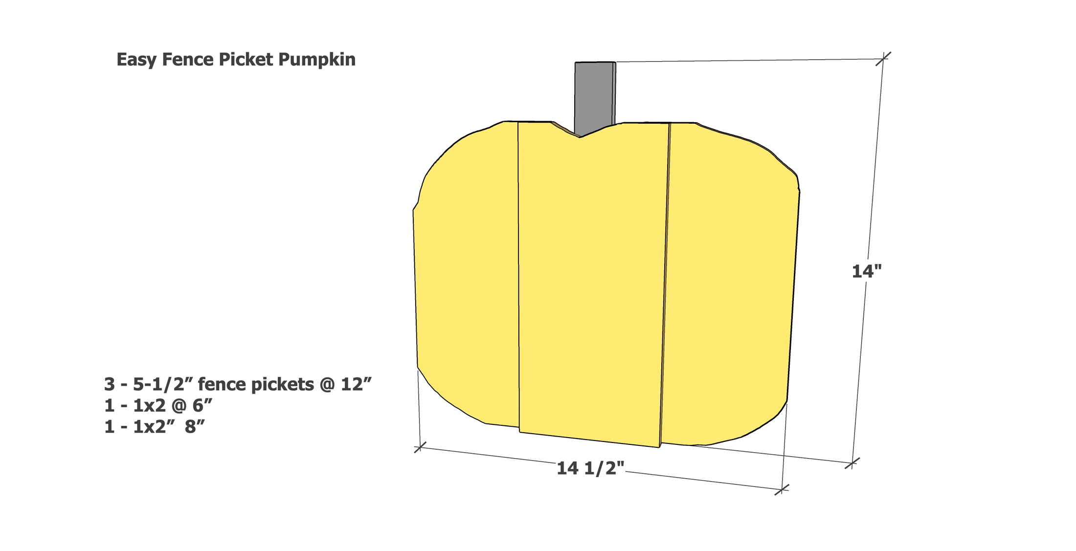 Easy Fence Picket Wood Pumpkin Decor dimension diagram 1