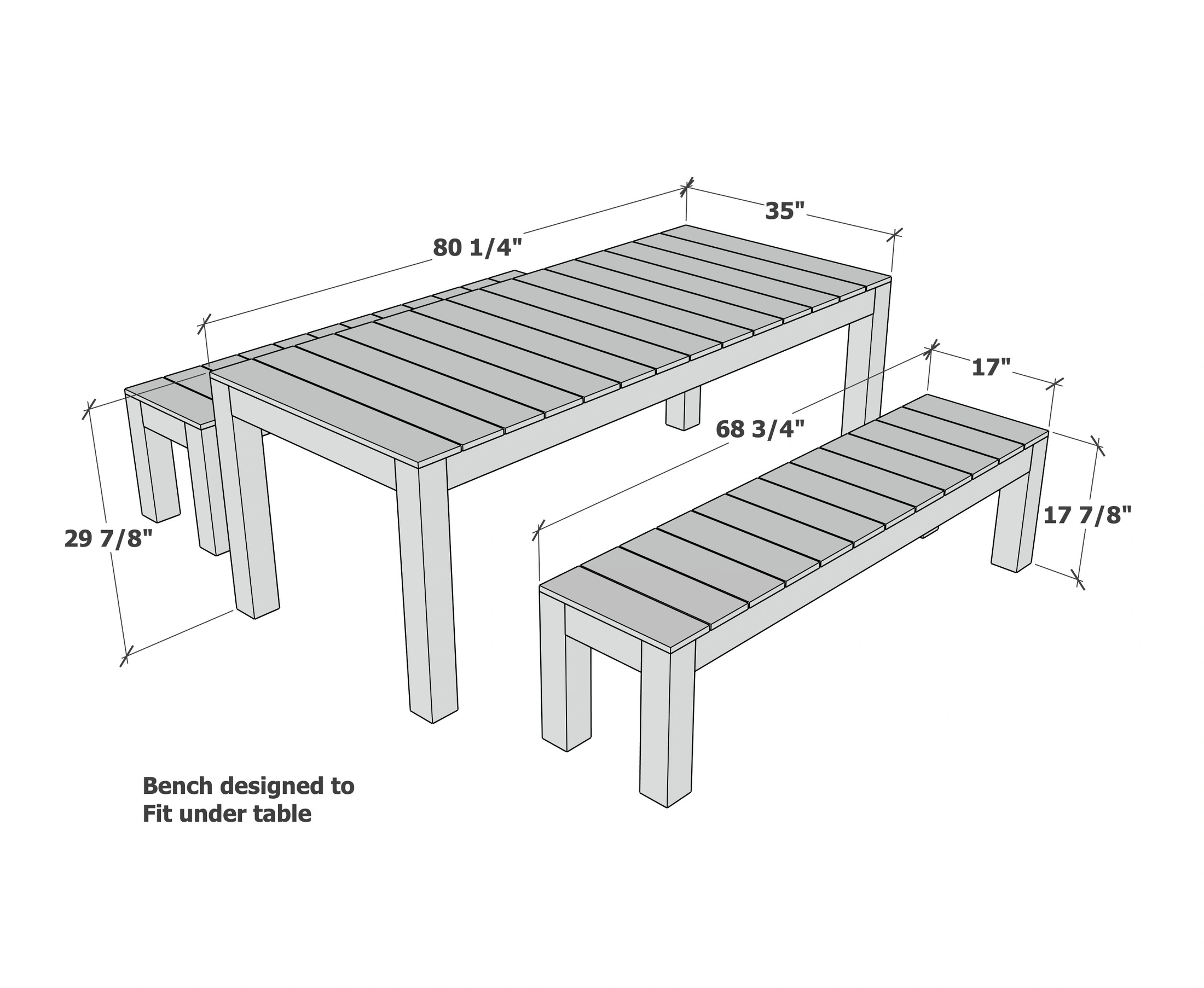 Essential Modern Outdoor Dining Table and Bench Set dimension diagram 1