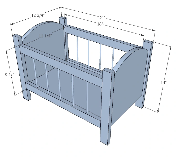 Fancy Baby Doll Crib dimension diagram 1