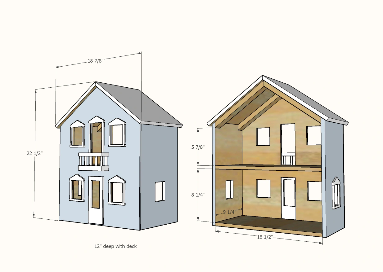 Farmhouse Dollhouse dimension diagram 1