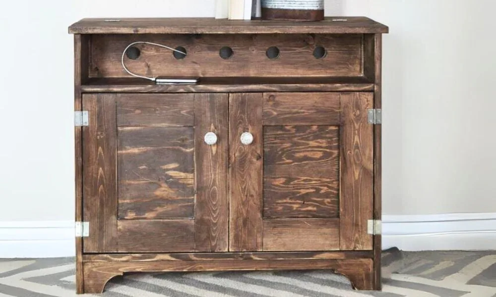 Farmhouse Narrow Console Table with Charging Station Storage