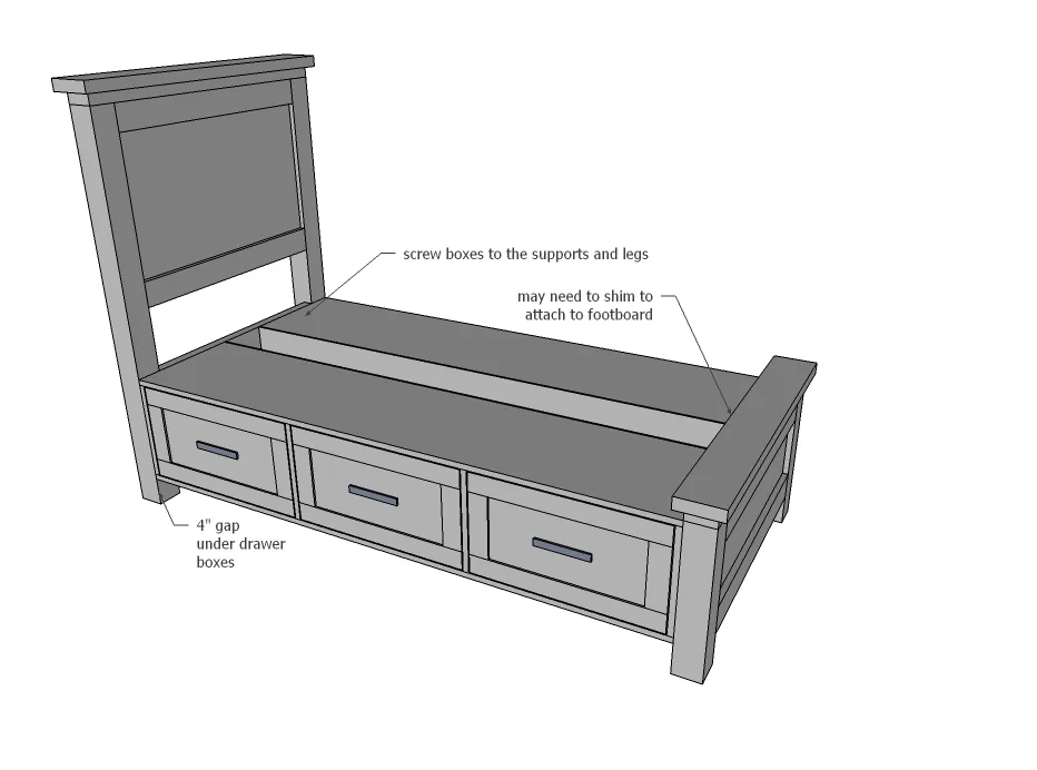 Farmhouse Storage Bed with Drawers (Twin and Full), step 10