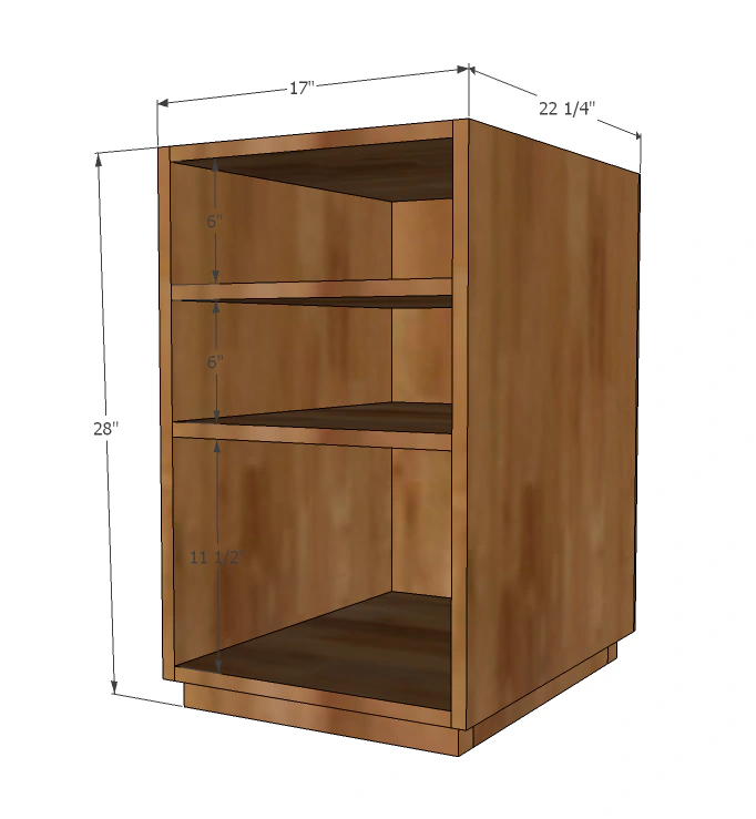 Frameless Office Open Shelf Base dimension diagram 1