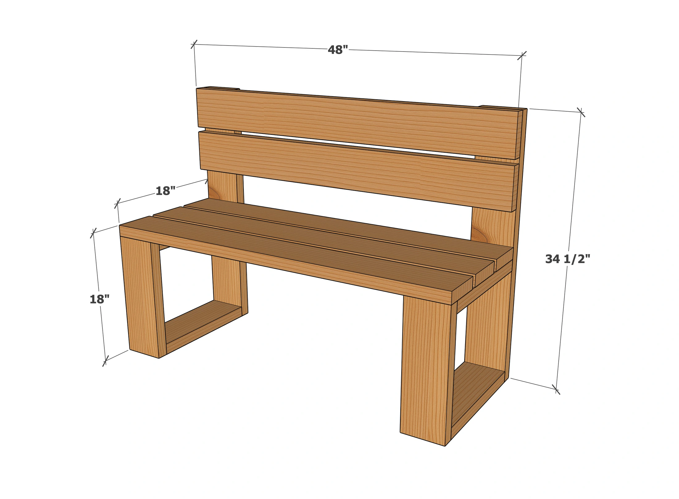 Modern Bench dimension diagram 1
