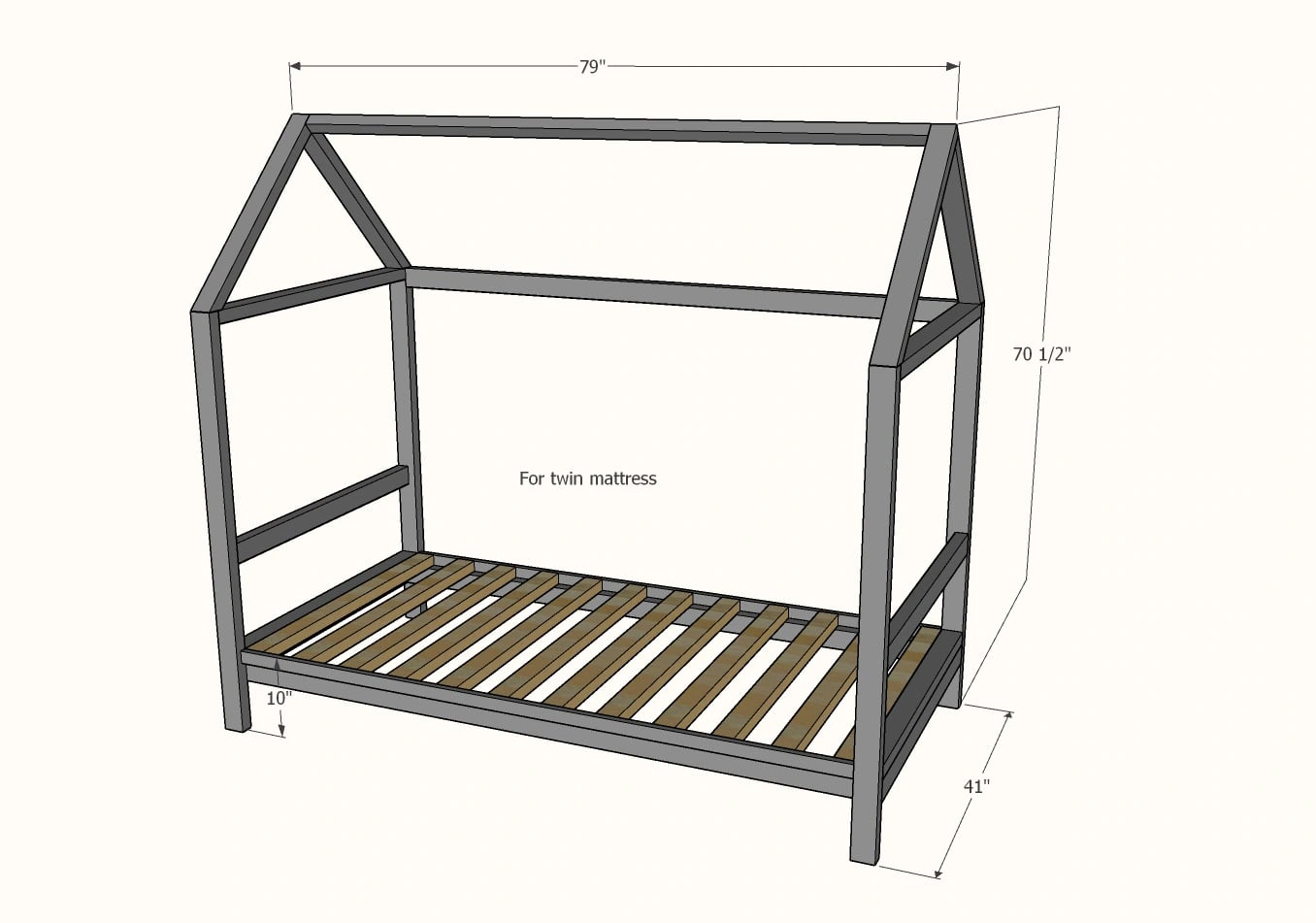 House Bed (Twin) dimension diagram 1