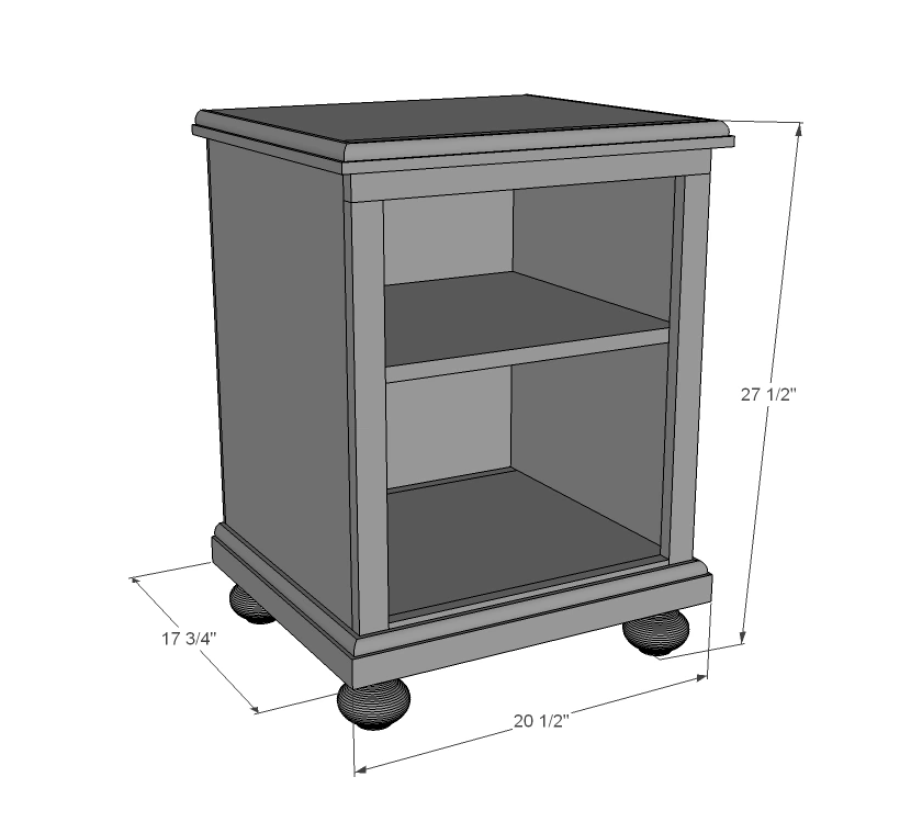 Katie Nightstand Open Shelf dimension diagram 1