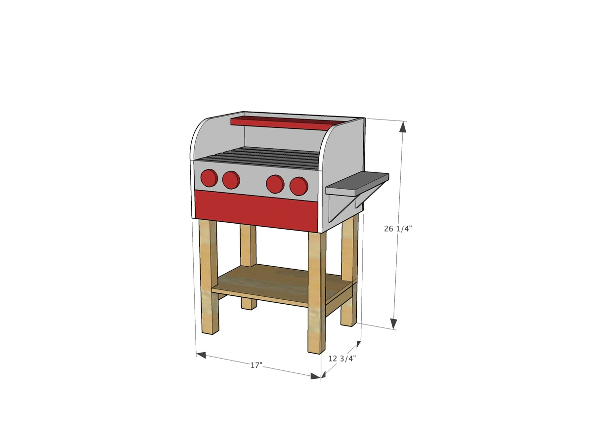 Kids Wood Play Toy Grill dimension diagram 1