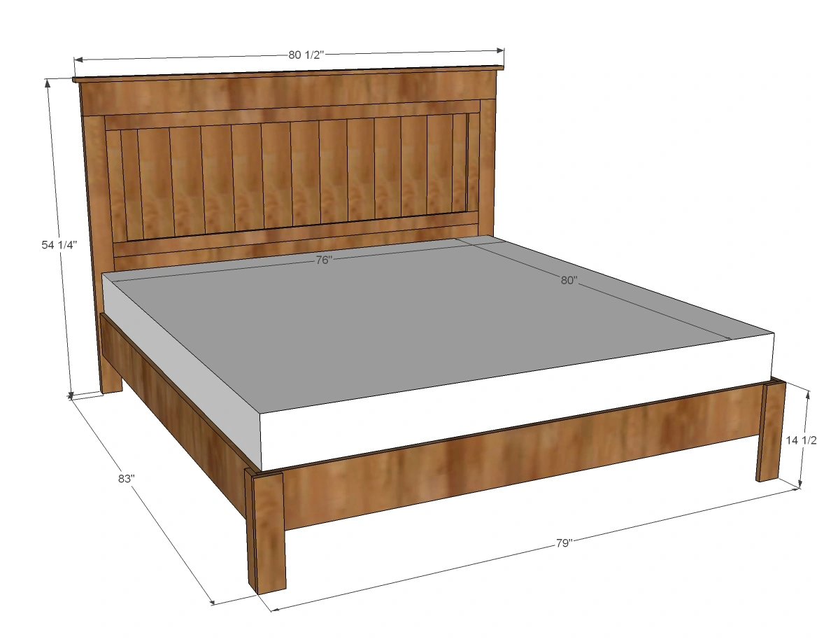King Size Fancy Farmhouse Bed dimension diagram 1