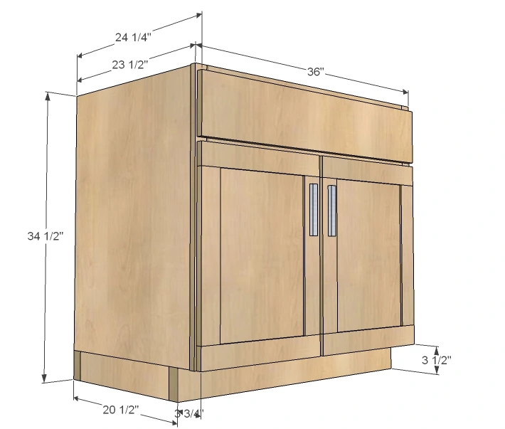 Kitchen Cabinet Sink Base 36 Full Overlay Face Frame dimension diagram 1