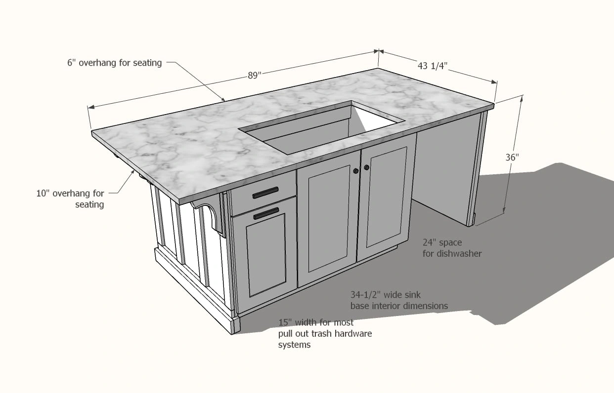 Kitchen Island with Open Shelving dimension diagram 1