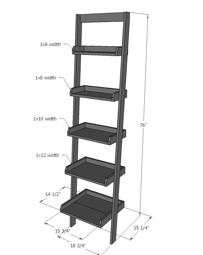 Leaning Ladder Wall Bookshelf dimension diagram 1