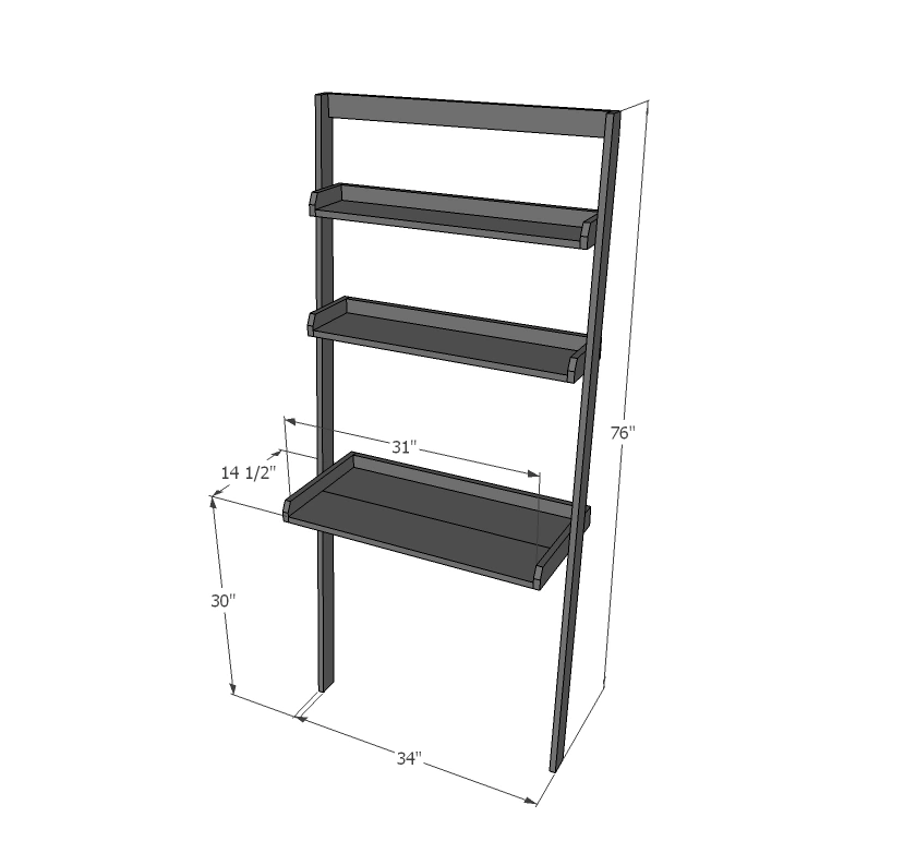 Leaning Wall Ladder Desk dimension diagram 1