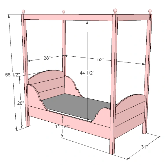 Lydia Toddler Bed dimension diagram 1