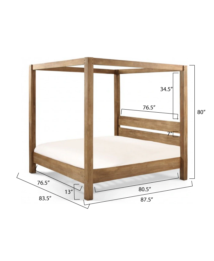 Minimalist Rustic Modern King Canopy Bed dimension diagram 1