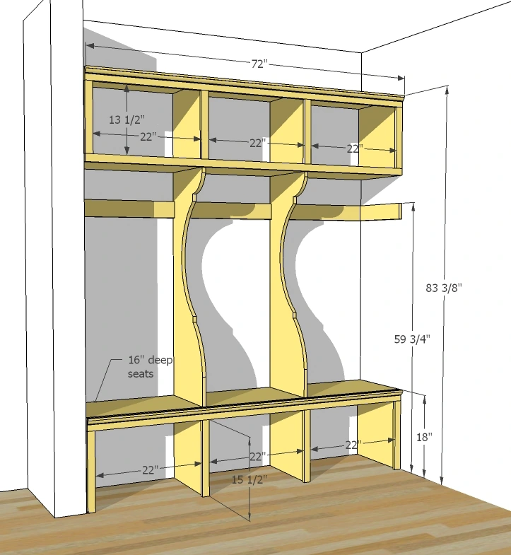 Modern Cottage Mudroom dimension diagram 1