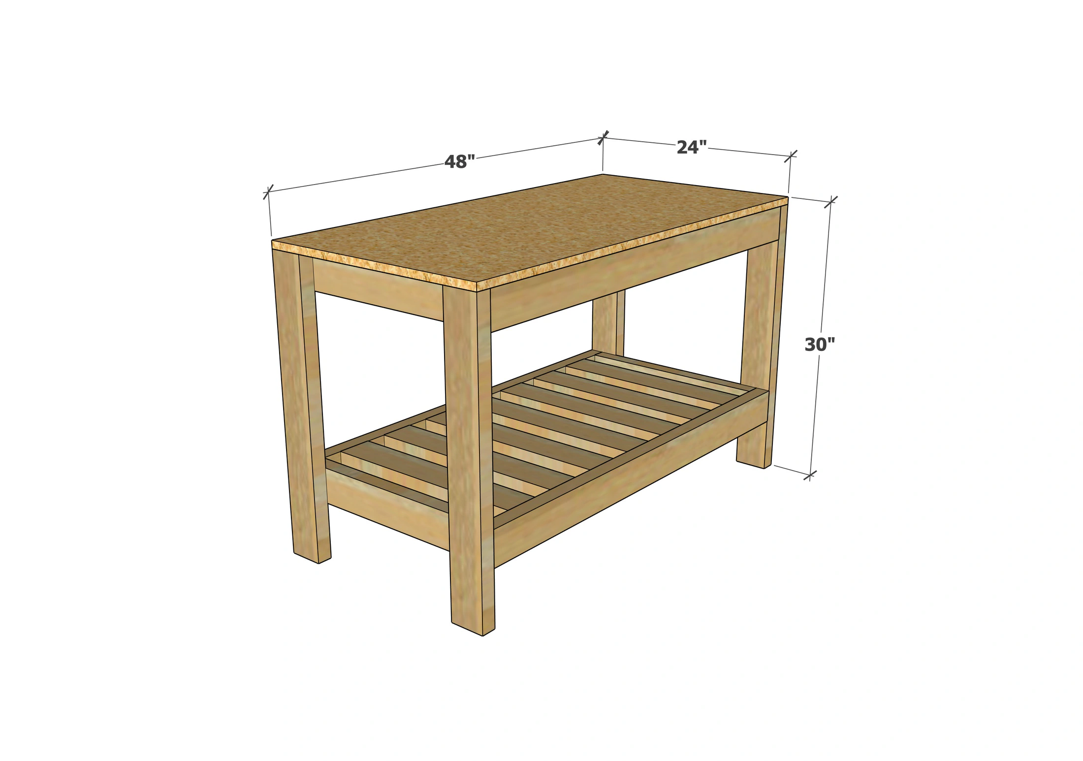 Modular Workbench Sawhorses Countertops dimension diagram 1